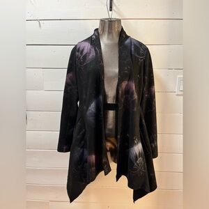 DONNA WHITE Black Floral Open Front Cardigan Size S